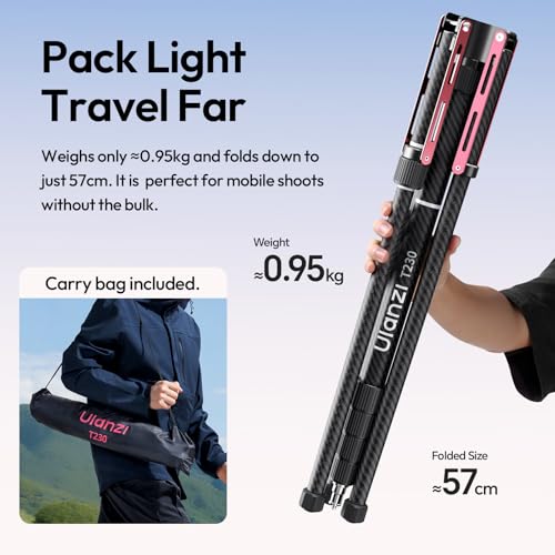 ULANZI T230 230 cm Carbon Light Stand Professional Reversible Carbon Fibre Lamp Stand with Carry Bag, Max Load 5 kg, Removable Centre Axis Portable Compact Tripod Metal for Studio Light