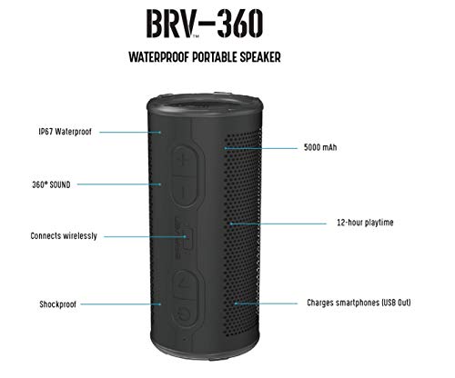 Braven BRV-360 Bluetooth-luidspreker, IP67 waterdicht, ideaal voor rugzakken met 5000 mAh powerbank, zwart - Afbeelding 5