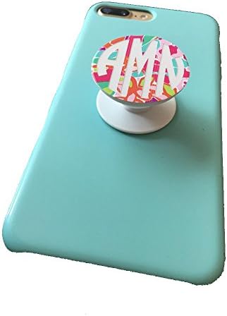 Monogram Pop - Lilly Inspired Vinyl Circle Monogrammed Multi-Function Expanding Cell Phone Holder Stand Grip for Smartphones