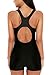 CharmLeaks Women Chlorine Proof Swimsuit Modest Racerback Aquatard Unitard 1 Piece Swimwear Black Grey L