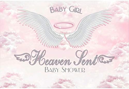 OERJU 5x3ft Baby Shower Backdrop Baby Girl Angel Aura Wings Heaven Sent Background Baby Shower Party Theme Party Wall Decor Banner Baby Gender Reveal Photography Studio Video Shoot Props