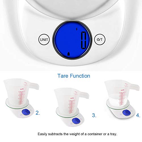 Digital Food Scale Weight Grams and Ounces, Kitchen Scales for Cooking Baking with Large Display Tare Feature Sensitive Kitchen Scale Glass Platform, 11 pounds, White by CHARMLINE