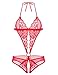 ADOME Women Lingerie Deep V Halter Lace Babydoll Mini Bodysuit, Style1-red, Large