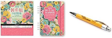 Orange Circle Studio 2018 Bold Blossoms Do It All Magnetic Wall Calendar and Do It All Planner , Aug. 2017 - Dec. 2018, Comes with a Kemah Bamboo Pen