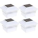 4 Pack Solar Power Square Outdoor Post Cap Lights for 4x4 PVC Posts by GreenLighting (White)