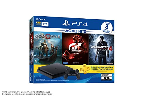 PlayStation 4 Slim (1TB) PS4 Hits Console Bundle includes God Of War, GT Sport, Uncharted 4 (Import Version)