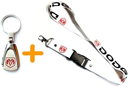 2 in 1 Bundle Dodge Silver Keychain & Dodge White Lanyard