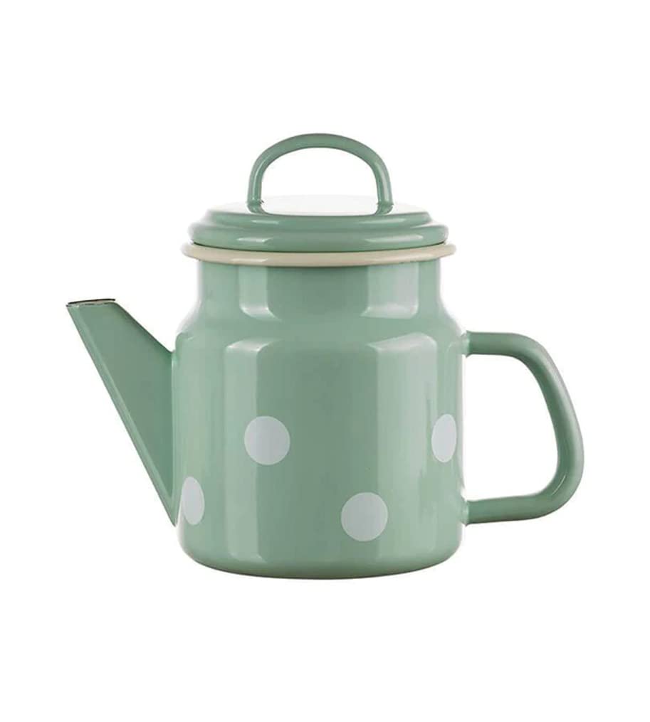 Münder - Enamel - Teapot - Mint with White Dots - Diameter 12 x Height 17 cm - 1 L
