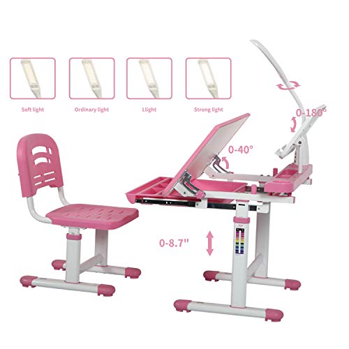 Diroan Kids Functional Desk and Chair Set, Height Adjustable Children