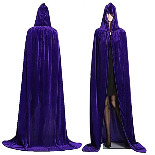 eBoutik - Adult Unisex Long Full Long Length Soft Hooded Cloak Cape Costume - Haunted Horror Fancy Dress, Vampire, Witch, Halloween Parties, Cosplay - Royal Purple