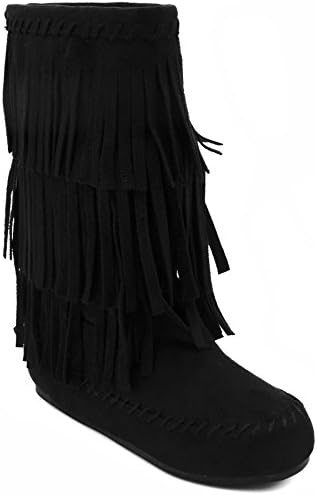 Rampage Kids Brooklynn Girls Cold Weather Mid Calf Slip On Winter Boot With Fringe 1 Black
