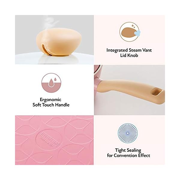 Retro 5-Piece Ceramic Non-Stick Cookware Set, Pink