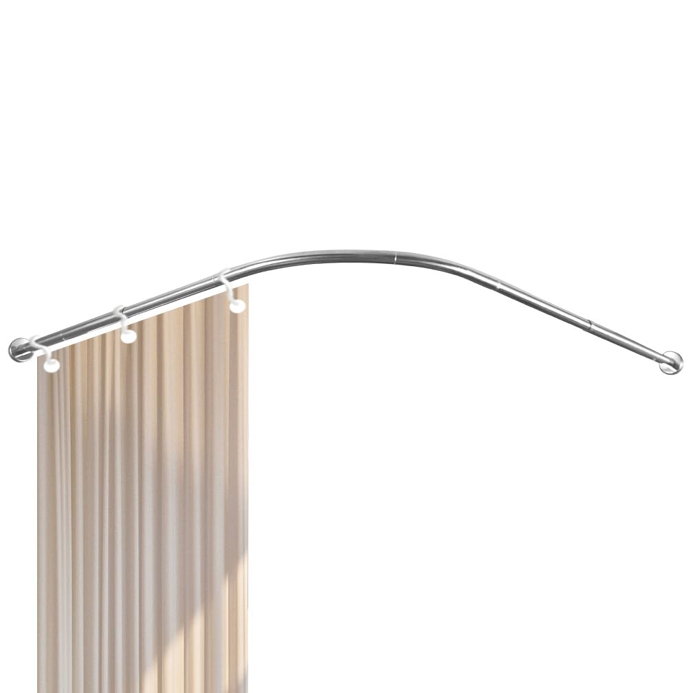 Hershii Adjustable Curved Shower Curtain Rod Wall Mounted L-Shaped Bathroom Corner Curtain Hanger Pole Bath Metal Shower Rail Bar (35.43-51.18) x (35.43-51.18) Inch, Drilling to Install