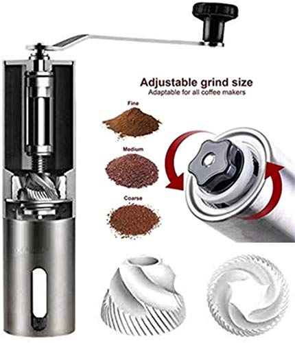 Manual Coffee Grinder Stainless Steel Portable with Adjustable Setting Conical Burr Mill for Aeropress, Drip Coffee, Espresso, French Press Used in Home and Travel