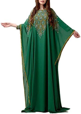 Emmani Women's Arabic Dubai Kaftan Muslim Beaded Evening Dresses Green 12