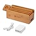 Criacr Charging Station, Multi Device Bamboo Charger Dock Organizer with 4 USB Port, Smart Fast Charge Stand for Apple Watch AirPods, Smart Fast Charge Station Dock, Phone Dock, Cables Included
