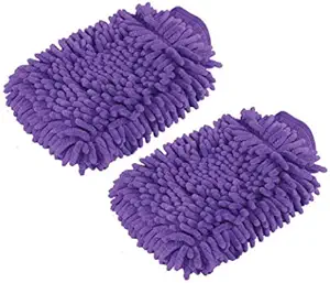 2 Pack. Premium car wash Microfiber Chenille mitt. Super auto Absorbent. Ultrafine Sponge Fiber Glove. Professional Cleaning at Home, Kitchen, Hand car Washing Care. Soap Chemical Resistant. (Purple)