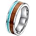 Mens Womens 8mm Tungsten Ring Vintage Wedding Engagement Band with 100% Koa Wood Solid Turquoise Flat Top
