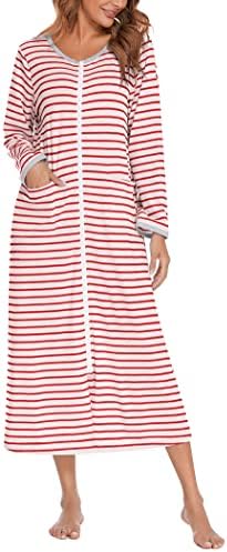 Ekouaer Women Long House Coat Zipper 