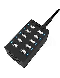 Sabrent   Cargador rápido de sobremesa de tamaño familiar con 10 puertos, puertos USB inteligentes con tecnología de detección automática, color negro (AX TPCS)