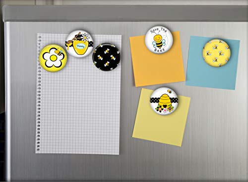 Bee Magnets - Set of Six 1.75" Button Style - Cute Fridge Magnets. Locker Magnets for Home, School or Office Gift Set