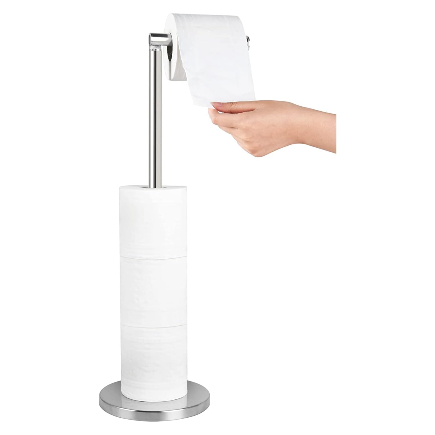 YUET Freestanding Toilet Roll Holders Free Standing Folding Paper Holder Stand Storage Stainless Steel Bathroom, Anti Rust Pedestal Free-Standing Dispenser Holds 5 (Chrome)