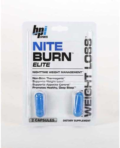Bpi Nite Burn Elite Weight Loss Capsules, 2 count per pack -- 144 per case.