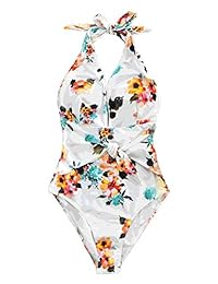 CUPSHE traje de baño de una pieza con estampado floral y cintura de corbata para dama