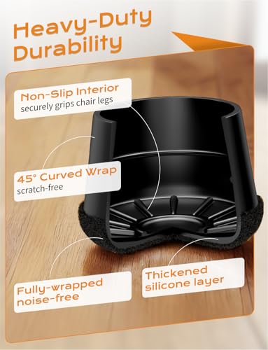Meldel Chair Leg Floor Protectors Extra Small 24PCS - Furniture Felt Silicone Integrated Chair Foot Covers/Dark-Black/Rubber - Protect Floors from Scratches,Reduce Noise