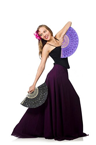 Lysa Peacock Folding Hand Held Fans Bulk for Women - Spanish/Chinese/Japanese Vintage Retro Fabric Fans (Colorful 10pcs)