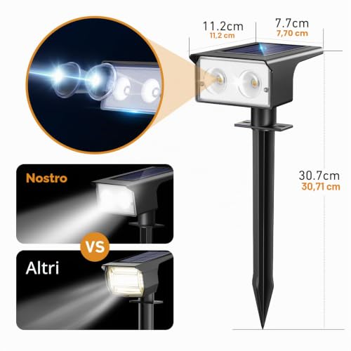btfarm 6 x Outdoor LED Solar Spotlights, 3000 K/4500 K/6000 K, IP65 Waterproof, 2 Brightness Levels Powerful Solar Light Lamps for Backyard, Driveway, Garage Lawn