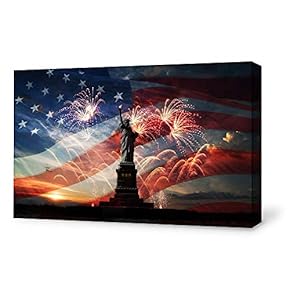 Canvas Wall Art Statue of Liberty USA Flag Canvas Painting Wall Poster Decor for Living Room Framed Home Decorations - 12x18 inches