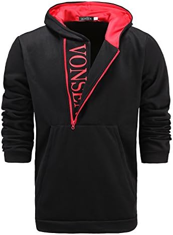 Venson Men's Fleece Pullover Hoodie with Kangaroo Pocket (2X-Large, Black-Red)