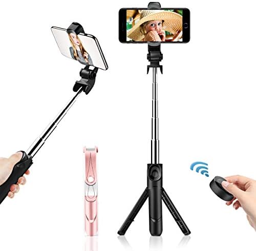 Bluetooth Selfie Stick with Tripod,KENENGDAK 360° Rotation Detachable Bluetooth Remote Control Extendable Monopod Mini Pocket Wireless Selfie Stick Works with iPhone Samsung and Other Smartphones-Pink