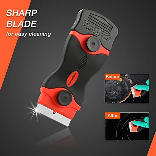 ValueMax 2-Pack Razor Blade Scrapers with 20Pcs Plastic Blades, 20Pcs Metal Blades and 3-Pack Plastic Putty Knives, Cleaning Razor Scraper Remover Tool for Decals, Stickers, Labels, Caulk, Paint