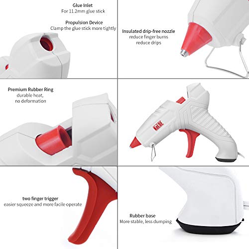 Hot Glue Gun Kit, KeLDE UL Certified Full Size Glue Gun with 20pcs 4x0.44-Inch Heat Glue Sticks, with Rubber Coating at Bottom, Bonus Scissors and Glue Gun Pad, 40 Watts