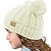 Kids Ages 2-7 Pom Pom Ears Chunky Thick Stretchy Knit Soft Beanie Hat Solid Ivory