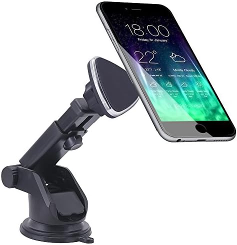NOVOLAND Magnetic Cell Phone Mount Holder Stand for Car Dashboard Windshield Strong Magnet Extendable Long Arm 360 Rotation for iPhone X 8 7 6s Plus 5s Samasung S8 Plus S7 S6 Edge and Others (Black)