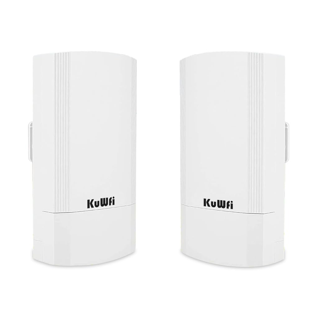 KuWFi 900Mbps Wireless Bridge Kit, 5.8G Outdoor/Indoor Point to Point WiFi Bridge, 1KM Long Range WiFi Bridges, Ethernet Bridge with 24VPoE, 2RJ 45 Ethernet Port, for Garden, Starlink, Farm, 2 Pack