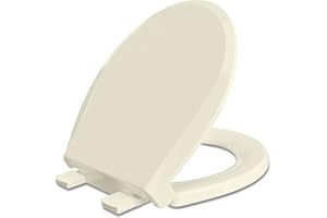 CCBELLO Round Toilet Seat, Slow Close Quick-Release Hinges, Heavy Duty Soft Close, Quiet-Close Lid And Seat For Standard Toilets, Easy To Install And Clean, Never Loosen, Almond/Bone(16.5”)
