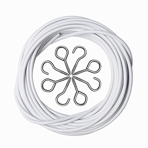 Net Curtain Wire and Hooks Set, 20M Net Curtain Wire with 50 pcs Eye Bolts and 50 pcs Screw-in Hooks for Net Curtain Rod