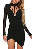YOINS Sexy Black See Through Long Sleeves Irregular Hem Open Back Mini Dress