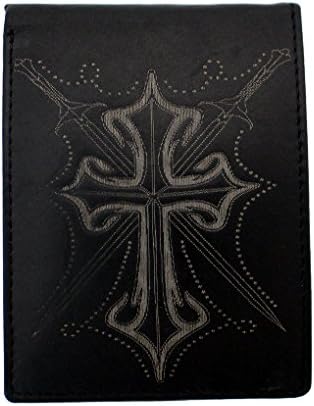 Men's Black Genuine Leather Wallet Gothic Cross Billfold