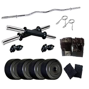 Spanco Home Gym with 26 Kg. P.V.C Weight Plates (5 Kg. X 4 = 20 Kg. + 2 Kg. X 2 = 4 Kg.), Curl Rod, Dumbell Rods & 2…