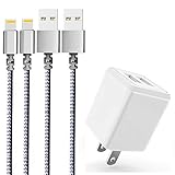 Atizzy Phone Charger High Speed Data Sync Transfer & Charging Nylon Braided USB Cable 2 Pack 6 FT with Dual USB Wall Charger Compatible with Phone X/8/8 Plus/7/7 Plus/6/6 Plus/6s/6s Plus/5/5s/5c/SE