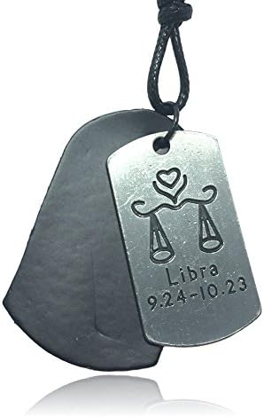 COS (TM) Zodiac Dog Tag Sign Symbol with Faux Leather Backing Pendant Necklace (Libra)