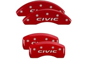 MGP Caliper Covers - Brake Caliper Covers Compatible with 2022-2025 Honda Civic - 4 PCS Front and Rear, Powder-Coated Finsh (Red - Civic 2016 Engraving)