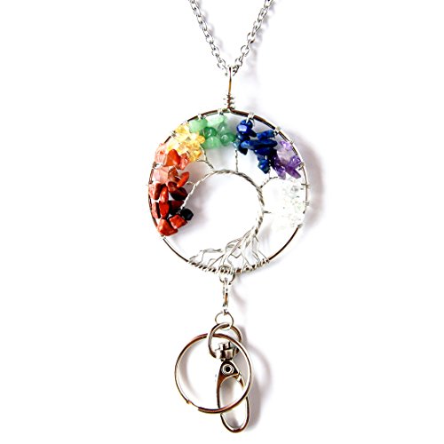 Crimmy Fashion Lanyard for Women, Tree of Life Pendant Necklace Badge Holder, Stainless Steel ID Holder