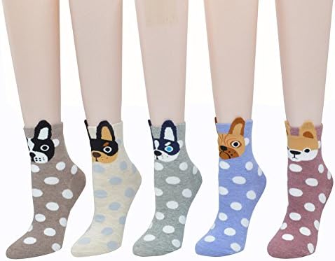 MpingT Women Girl's Lovely Cat Cartoon Pattern Casual Cotton Crew Floor Socks (Little dog-pack of 5)