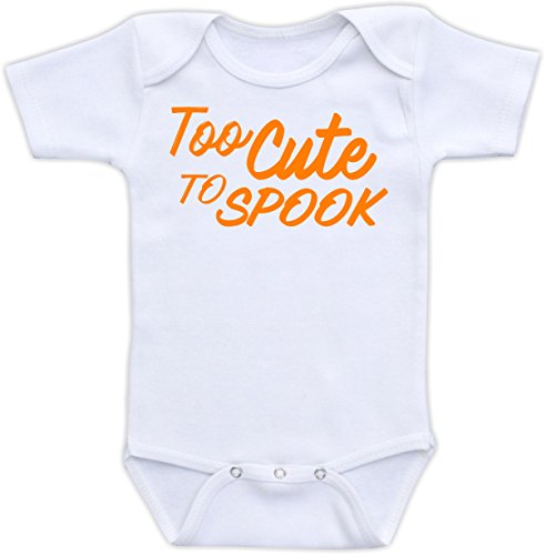 Too Cute To Spook - Cute Unisex Halloween Baby Bodysuit (18M Short Sleeve Bodysuit, Orange Font)